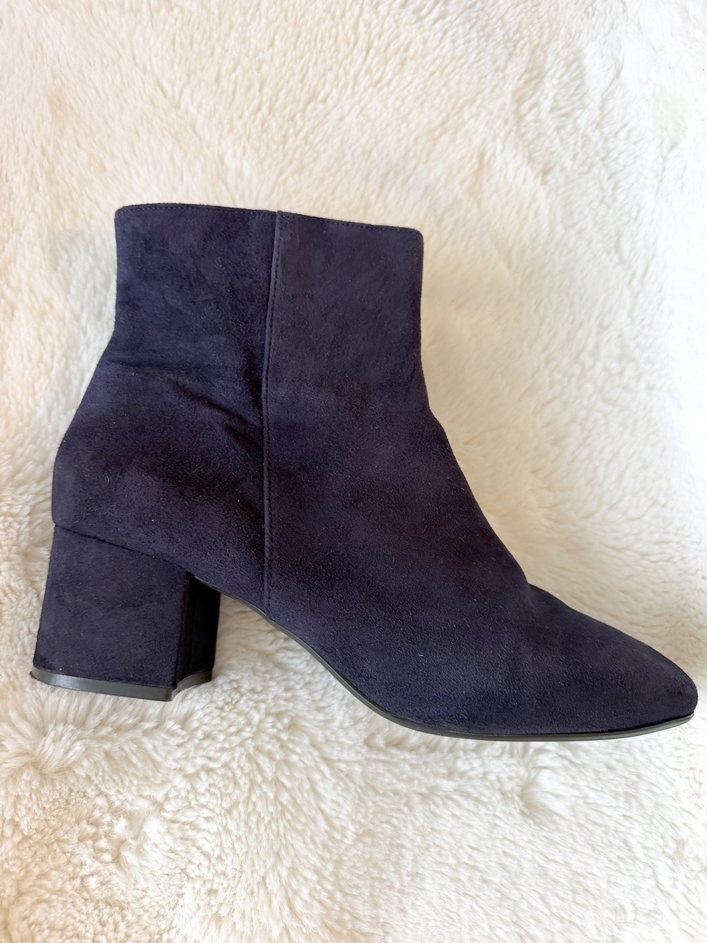 Dune London Navy Suede Block Heel Ankle Boots